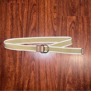 Coach Tan Canvas Belt with White Trim and Brown Leather Accents